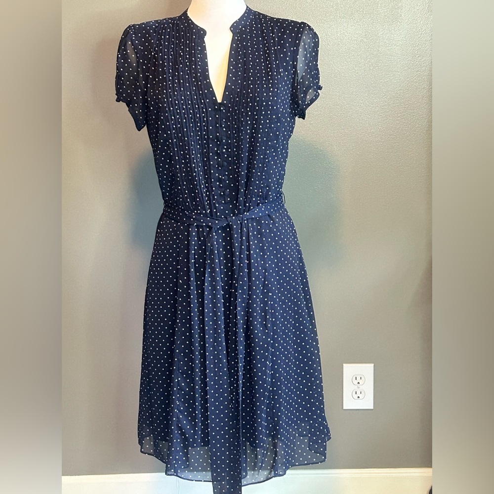 Elegant Navy Polka Dot Dress